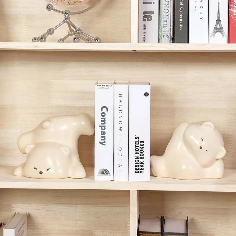Cute White Bear Bookends Book Stopper Office Accessories Ceramic Desktop Ornament Cabinet Porch Bookcase Home Decor