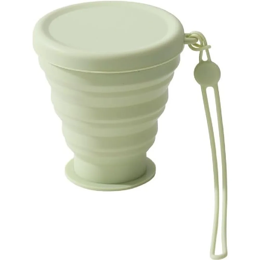 Collapsible Travel Cup, Food-Grade Silicone Foldable Mug for Camping, Commute, and Travel, Heat-Resistant Portable Folding Cup with Stable Lid and Hand Rope