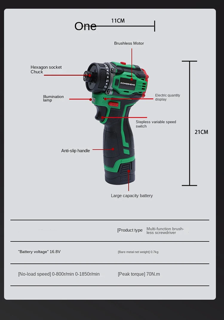 16.8V Brushless Driver Multi functional Lithium Electric Drill Electric Screwdriver Charging Mini Short Axis Hand Drill