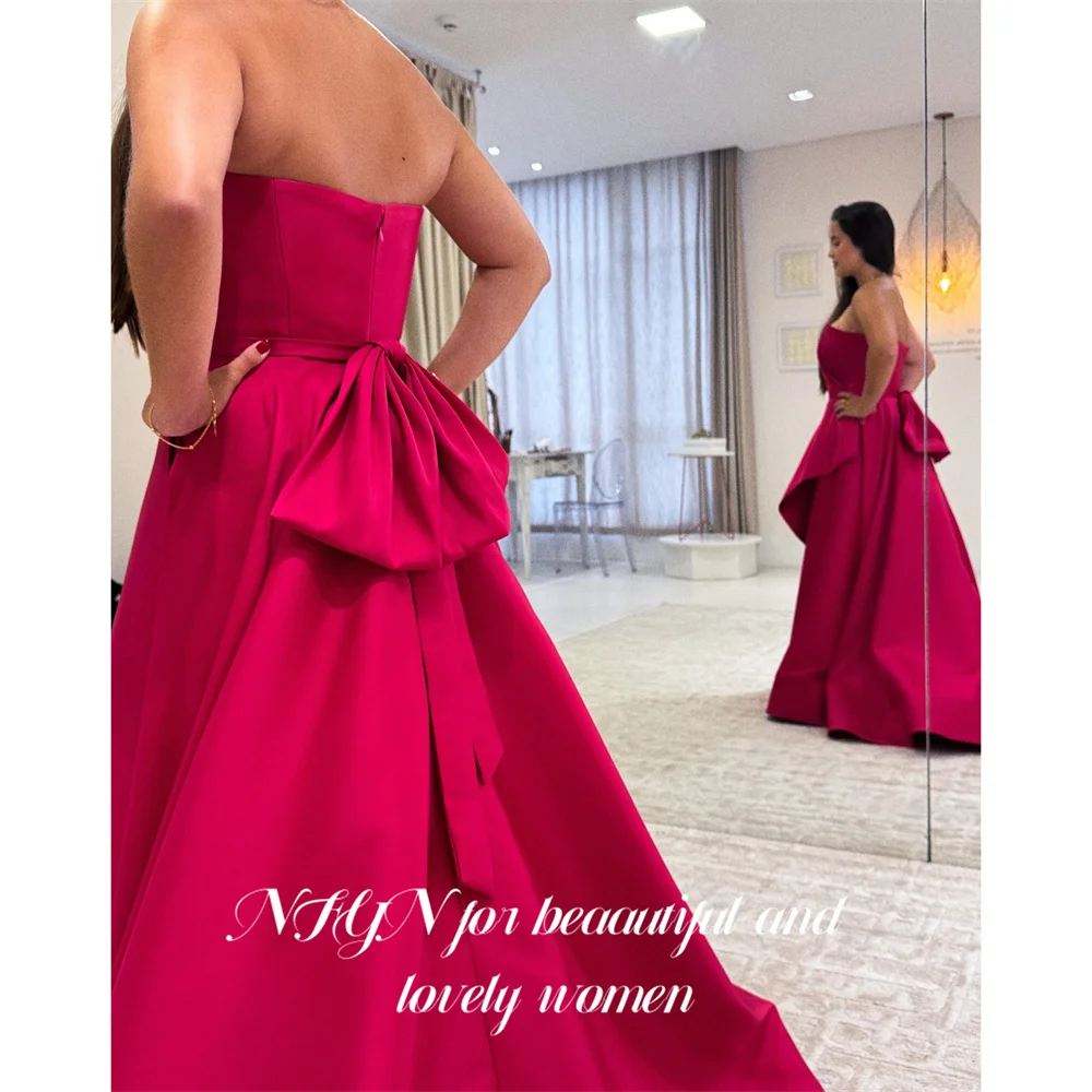 NFYN Hot Pink Prom Dress Strapless Evening Dresses A Line Party Dress for Arabic Women Side Slit حزب فساتين Customized - Image 2