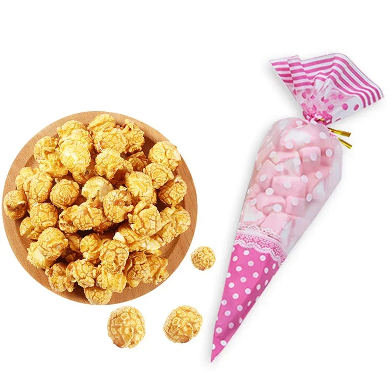 50pcs/lot Cone Shaped Packaging Bags Plastic Gift Bag For Cookie And Popcorn Christmas Birthday Party Supplies Bags Gift Packing