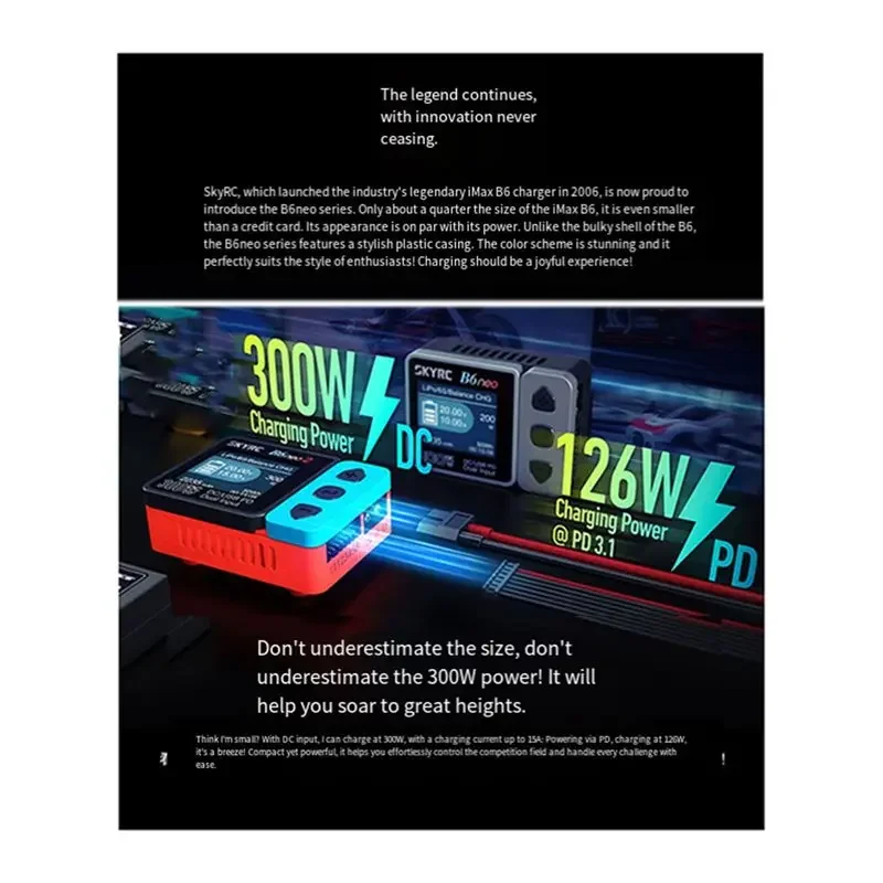 SKYRC B6neo 2 Multifunktions-RC-Akkuladegerät DC300W PD80W 1-6S LiPo Balancerentlader mit Unterstützung für PH2.0 BT2.0 für FPV-Drohnen und -Autos – Detail 6