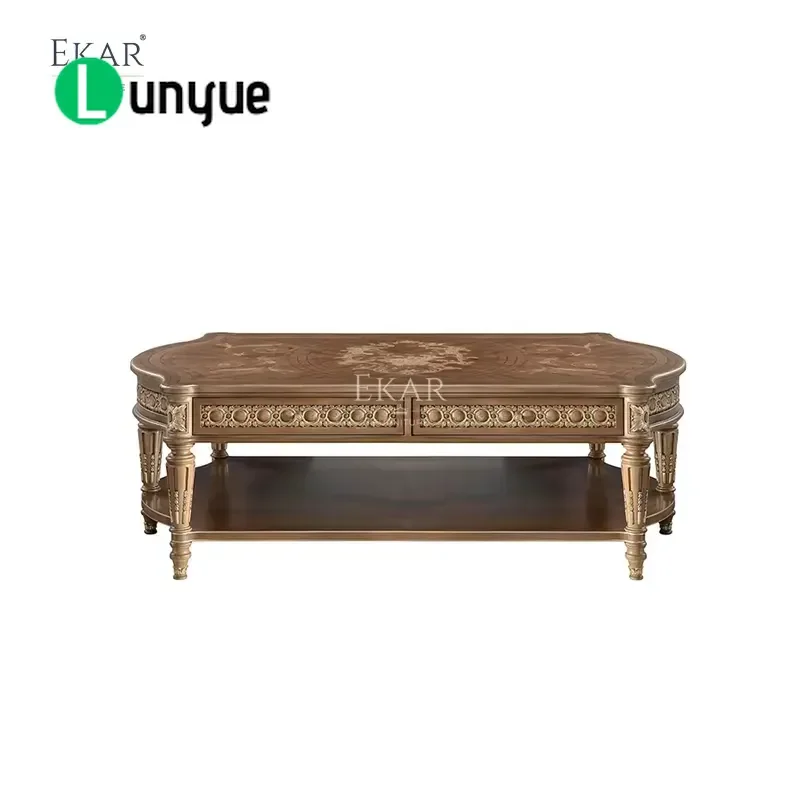 Inlaid Coffee Table for Living Room Family Treasure Style Wooden Center Table with Decorative Mosaic Design Durable Home