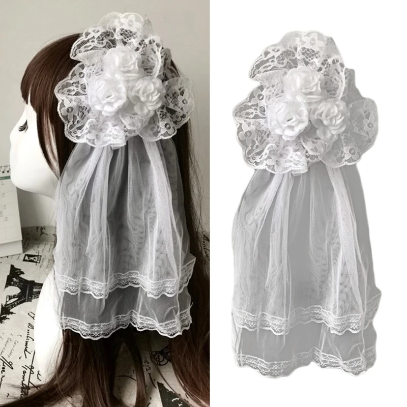 Coiffure en dentelle pour filles, voile Rose, épingle à cheveux, Clip latéral, accessoires Cosplay