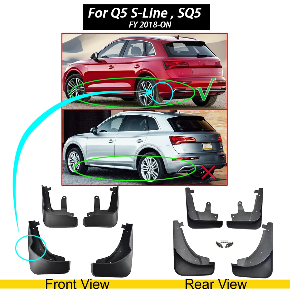 Genuine XUKEY Car Mud Flaps For Audi Q3 Q5 FY Q7 S-Line SQ5 Mudflaps Splash Guards Mud Flap Mudguards Fender Front Rear