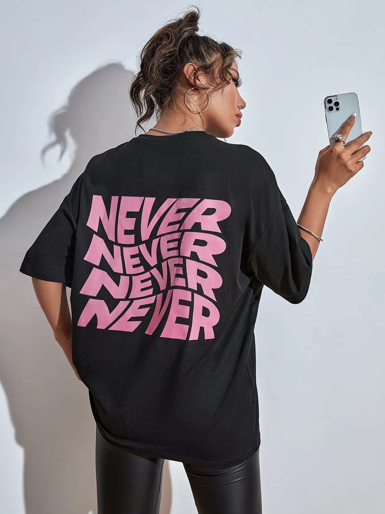 Camiseta con estampado de algodón I Said Never para mujer, camiseta de gran tamaño que combina con todo, ropa suave estética, ropa deportiva cómoda con cuello redondo