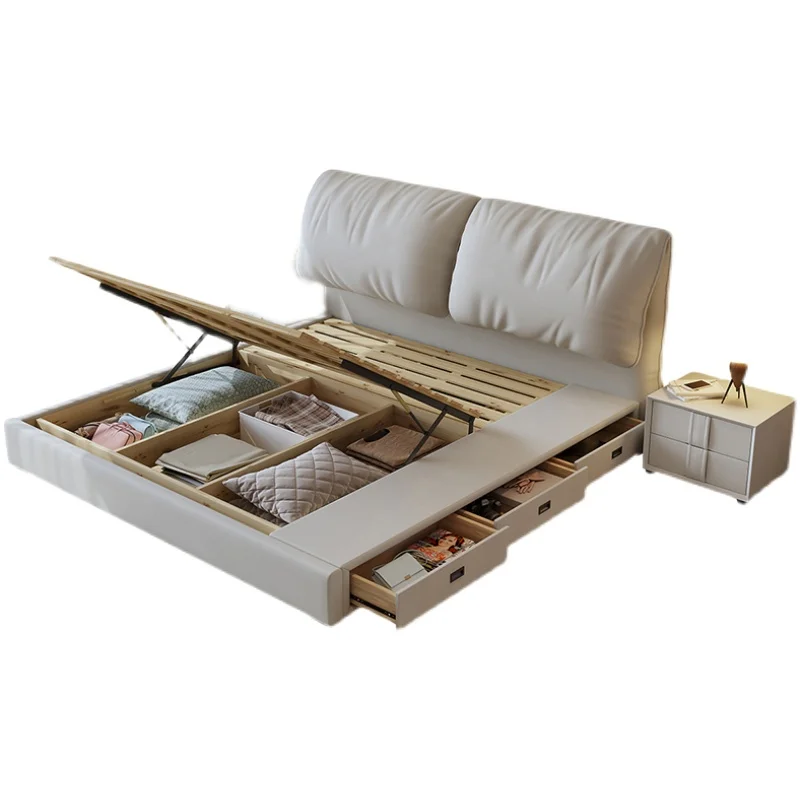 

Кровать из массива дерева, роскошная двуспальная кровать шириной 1,8 м, главная спальня, современная минималистичная кровать из нанотехнологичной ткани длиной 1,5 м.