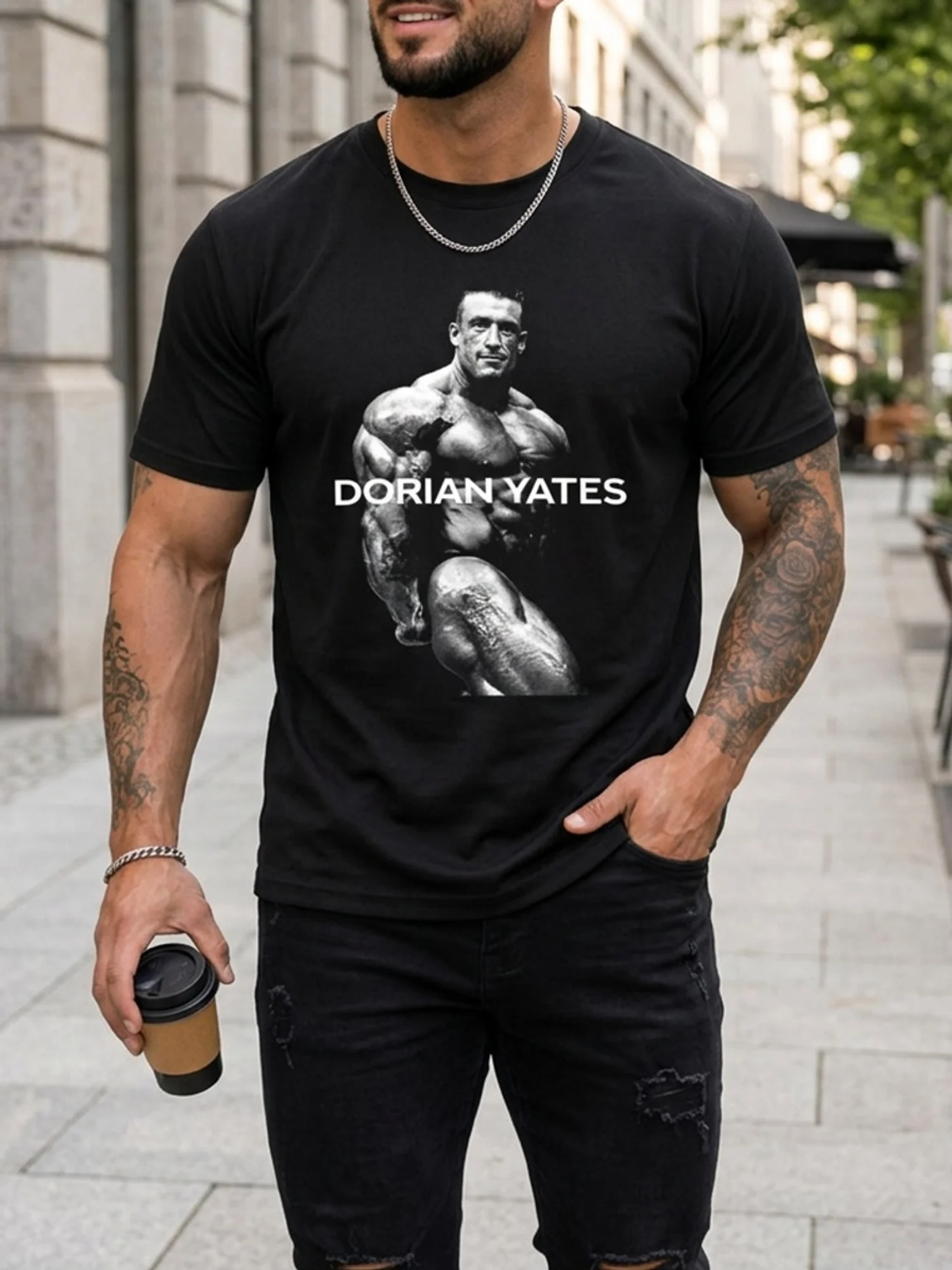 Bodybuilding Legend Dorian Yates Black and White Portrait Print Mesh T-Shirt, Men's Quick-Dry Breathable Cooling Sports Top
