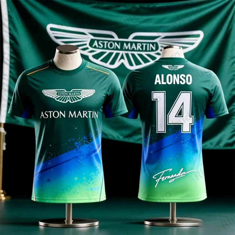 

Футболка Aston Martin 2026 с номером Фернандо Алонсо. Футболка 14 T Spanish Racers Team Racing Suit, быстросохнущая, винтажная