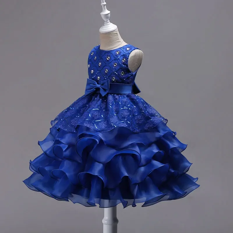 Fashion Bow Princess Dress for Girls Mesh Lace Sleeveless Girls Party Dresses Summer Kids Clothes Girls Dresses 3-15 Years