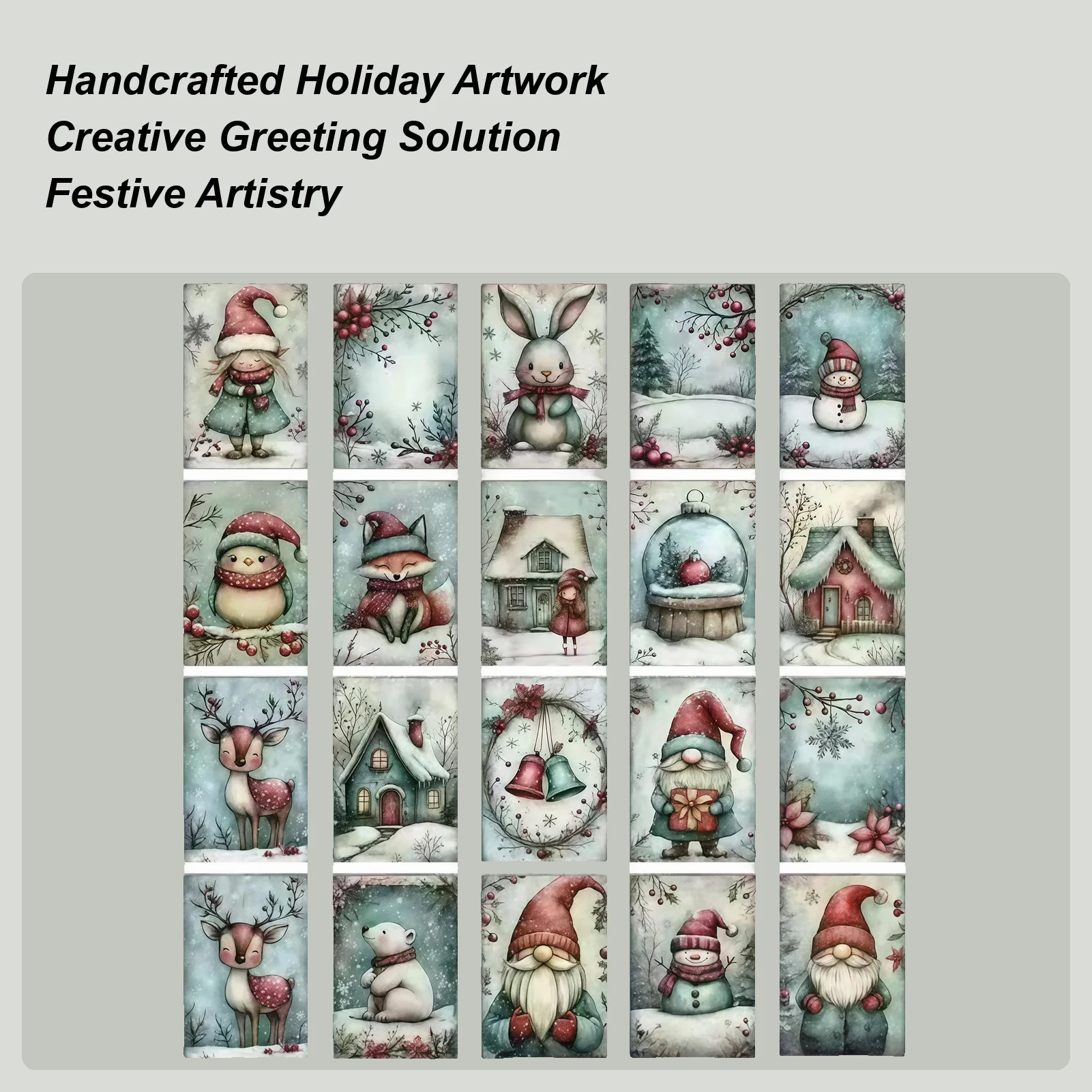 Collectible Vintage Greeting Cards - Christmas Cards 20-Piece Collectible Snow Theme
