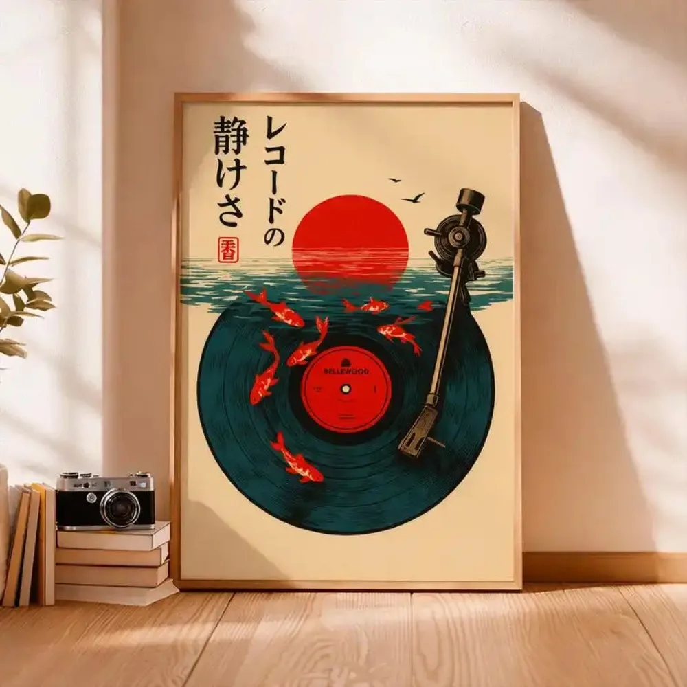 Japanischer Vintage-Musik-Leinwanddruck, rahmenlos, abstraktes japanisches Wandkunst-Poster für Wohnzimmer und Schlafzimmer, Dekoration, Geschenk