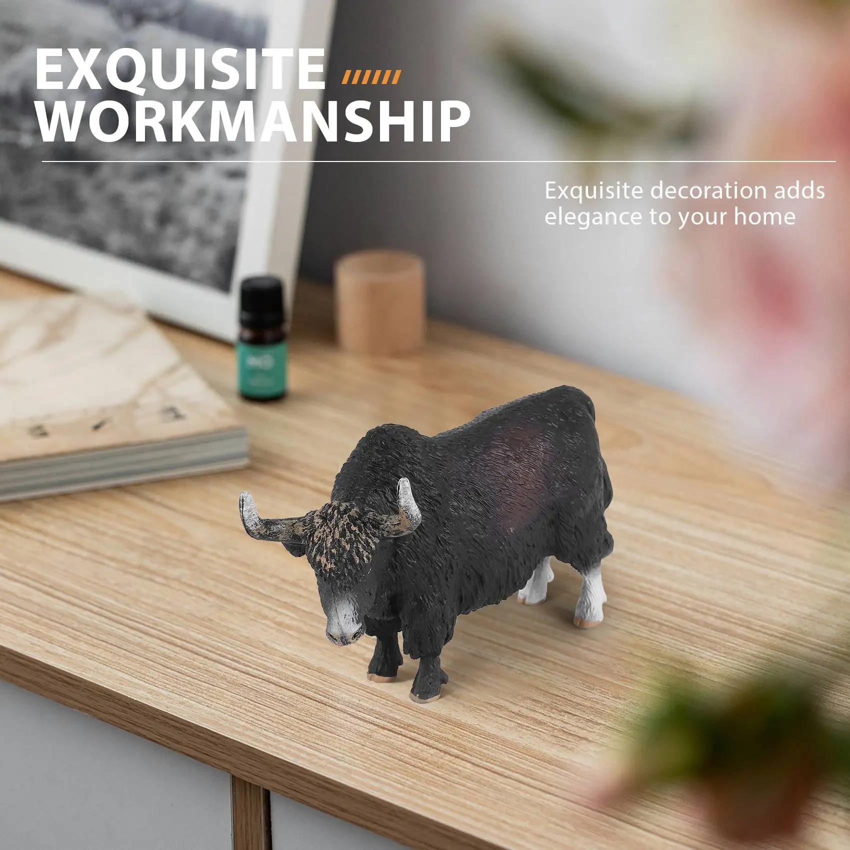 B05C-14.5X3.5X8.5Cm 클래식 블랙 야크 동물 액션 피규어 소 황소 피규어 PVC 귀여운 실물 같은 모델
