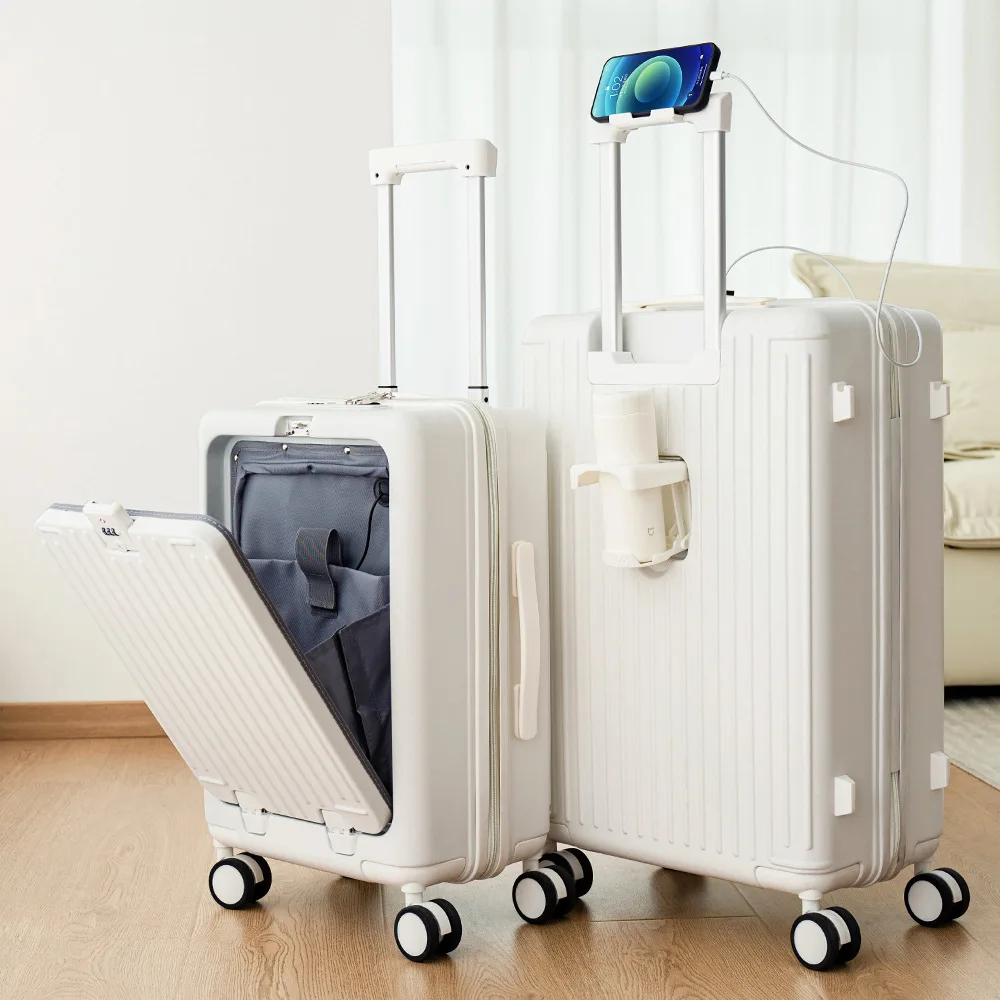 24 Inch Front Opening Multi-Functional Anti-Shock Travel Suitcase with Silent Universal Wheels