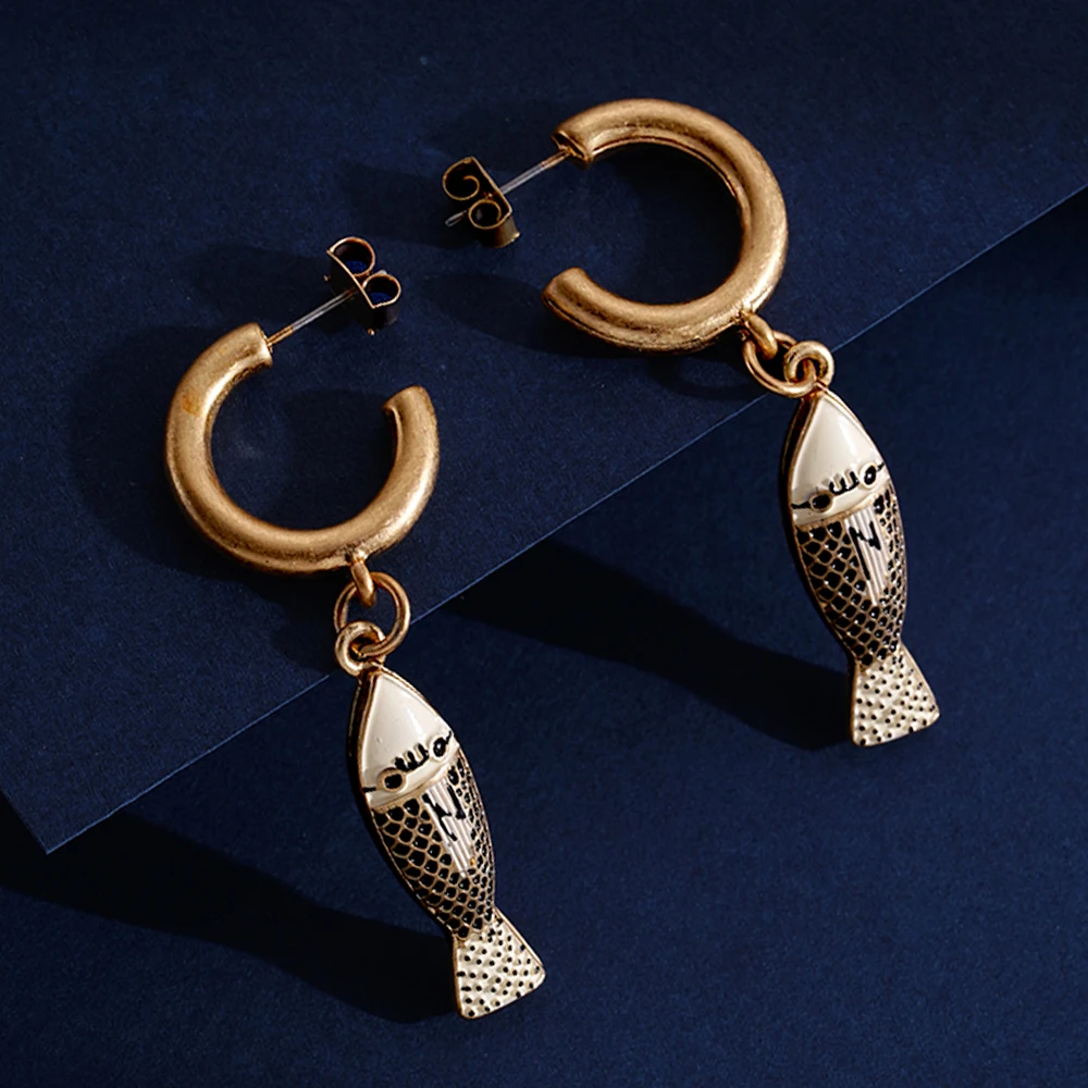 

Fish Drip Oil Animal Colorful ​enamel Long Earstud Dangle Fish Drop Jewelry For Women Girls