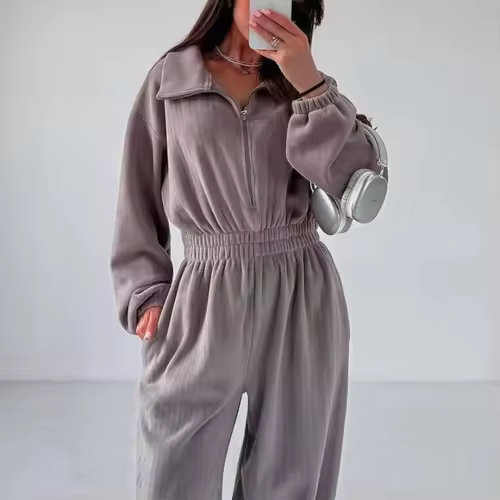 Zekye Woman Clothing New Fashion Long-sleeved Jumpsuit Women's Casual Semi-open Elastic Waist Jumpsuit Elegant Woman Jumpsuit - Image 5