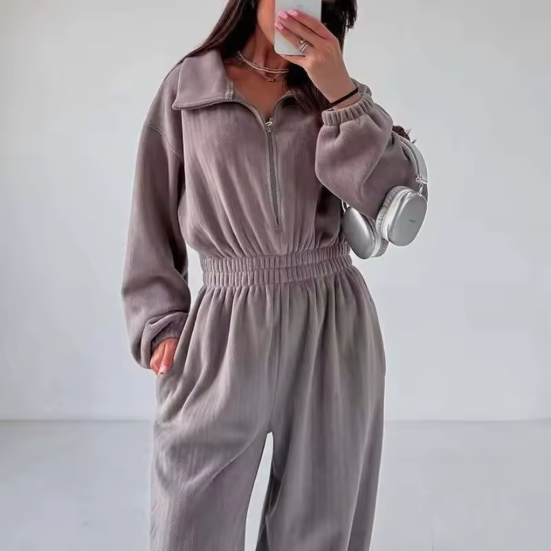 Zekye Woman Clothing New Fashion Long-sleeved Jumpsuit Women's Casual Semi-open Elastic Waist Jumpsuit Elegant Woman Jumpsuit - Image 5