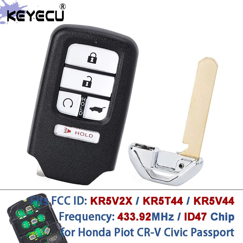 

KEYECU FCC ID: KR5V2X, KR5T44, KR5V44 433,92 МГц ID47 Чип Смарт-брелок для Honda Piot CR-V Civic Passport 2016–2022