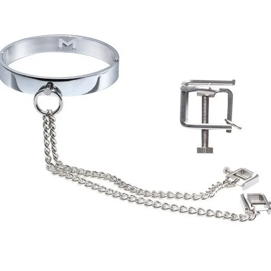 عبودية الوثن طوق سلسلة الياقات الحلمة المشابك للجنسين المختنق طوق مع الحلمة المشبك BDSM لعبة تدريب ألعاب الكبار لعبة الجنس