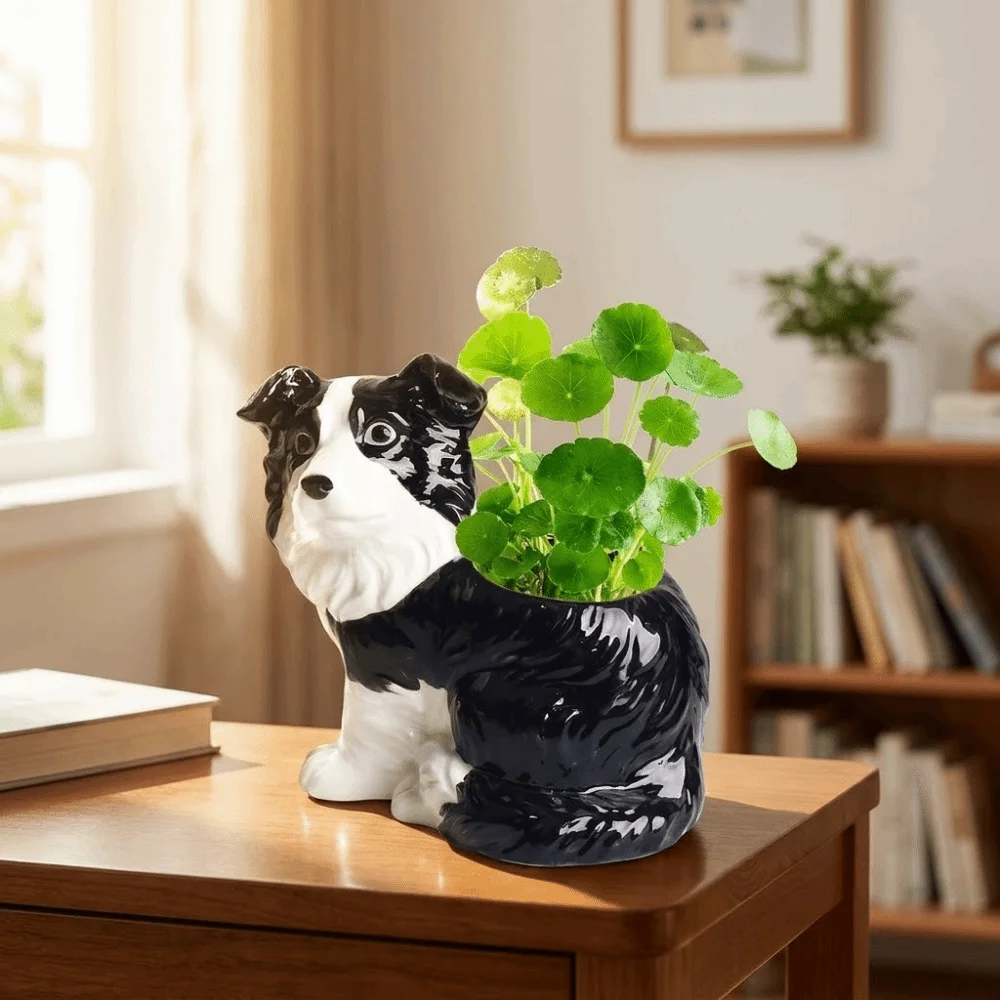 Modern Cute Ceramic Dog Vase Unique Animal Shaped Succulent Pot Handmade Bonsai Vase Garden Art