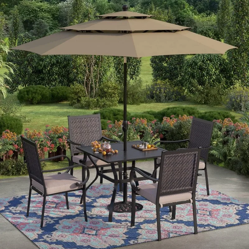 Patio Umbrella 3 Tiers 10ft Outdoor Umbrella Aluminum Pole with 8 Sturdy Ribs Market Patio Table Umbrella with Auto Tilt Pool