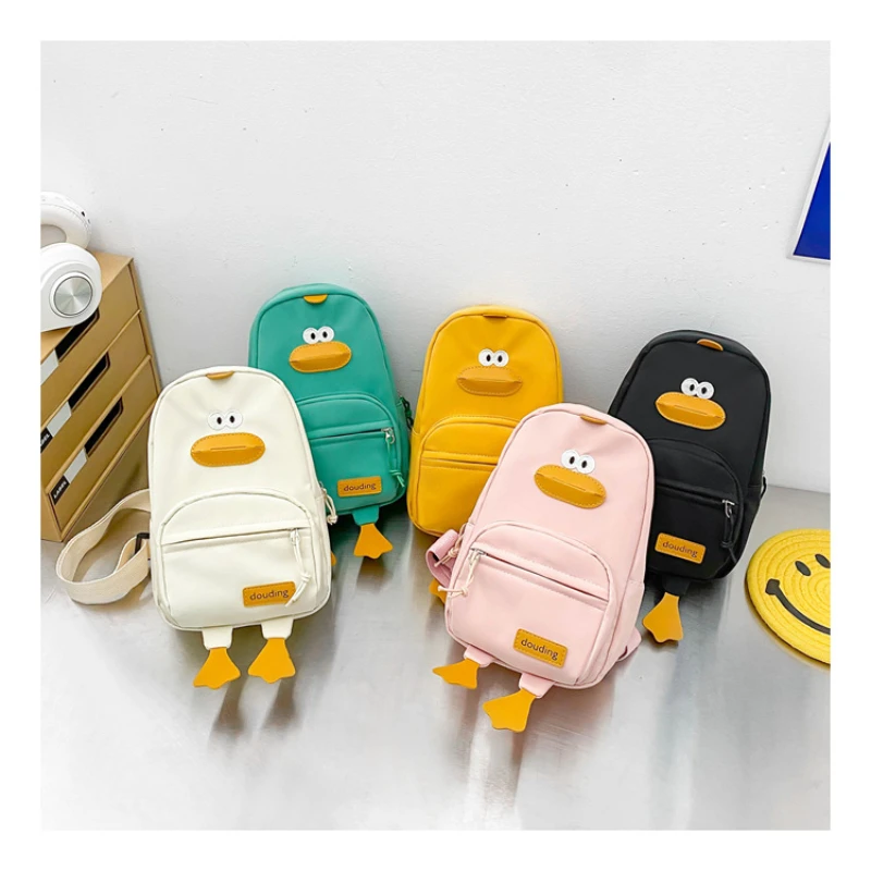 Children's Kawaii Duck Purse Fanny Pack Shoulder Bag Chest Wallet Bagpack Canvas Satchel Messenger Bag For Kids Boys and Girls