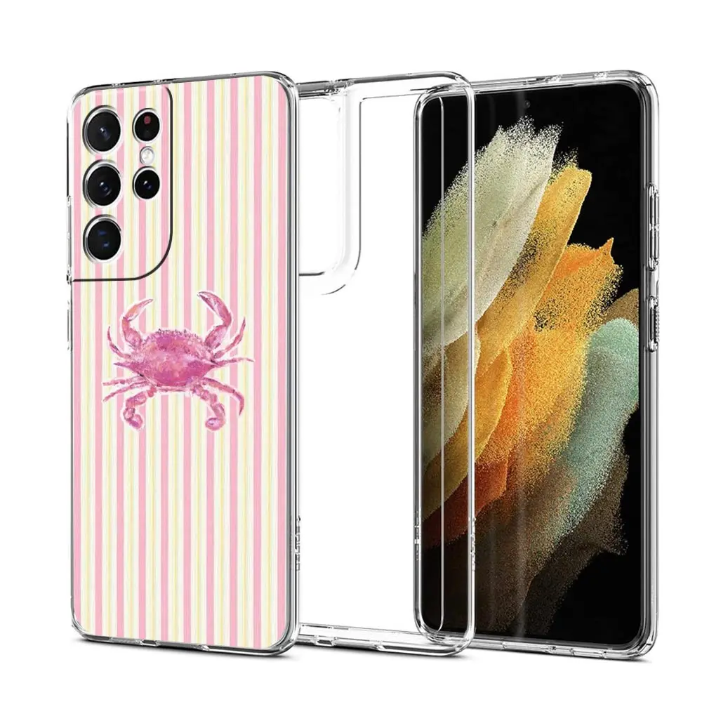 Transparent for Samsung Galaxy S26 S25 S24 S23 S22 S21 S20 FE Ultra S25 Edge S10 Plus 5G Phone Case Marine Life, Crabs, Lobsters