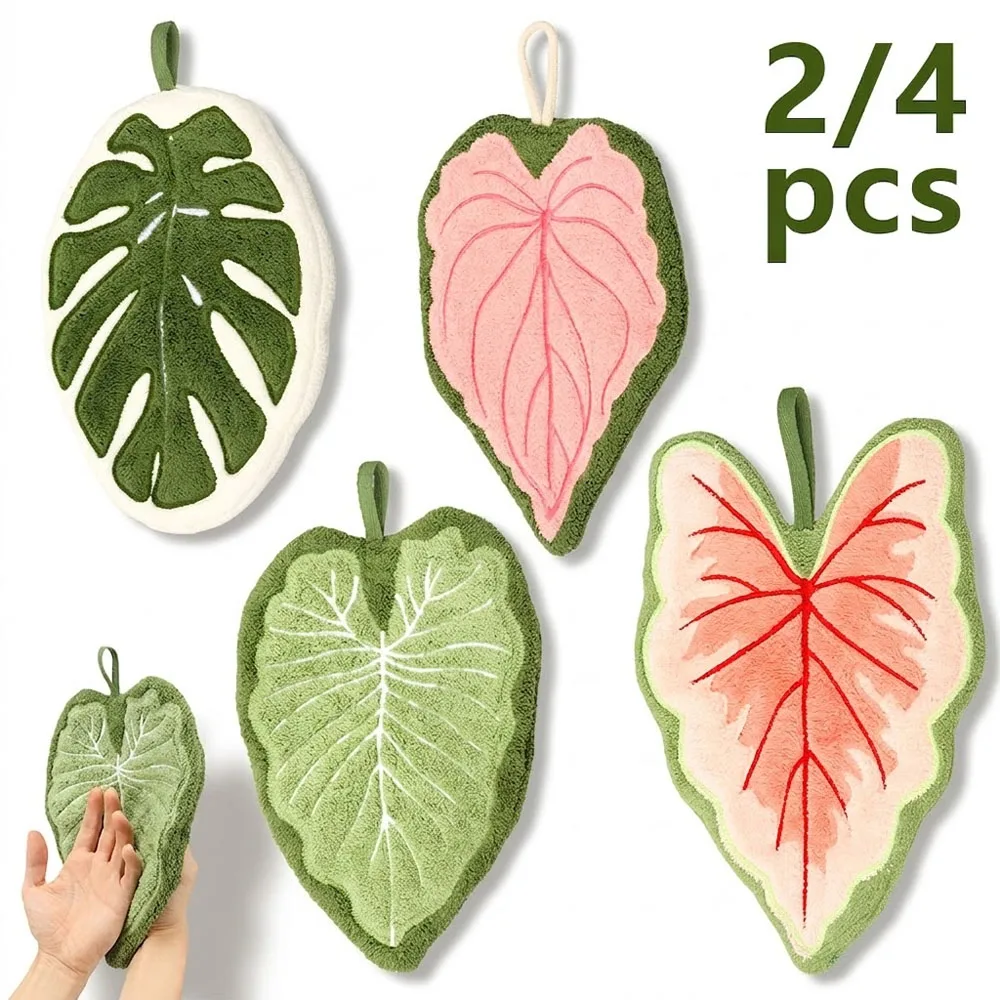 2/4Pcs Leaf Shaped Hanging Kitchen Towels Absorbent Hand Cloth Soft Quick Drying Home Wash Hand Towels Bathroom Accessories