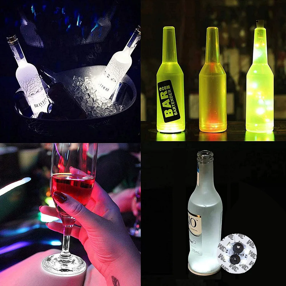 1-10PCSColorful LED Bar Light Up Coaster Stickers for Drinks Cup Wine Liquor Bottle Coaster Atmosphere Light Kitchen Accessories