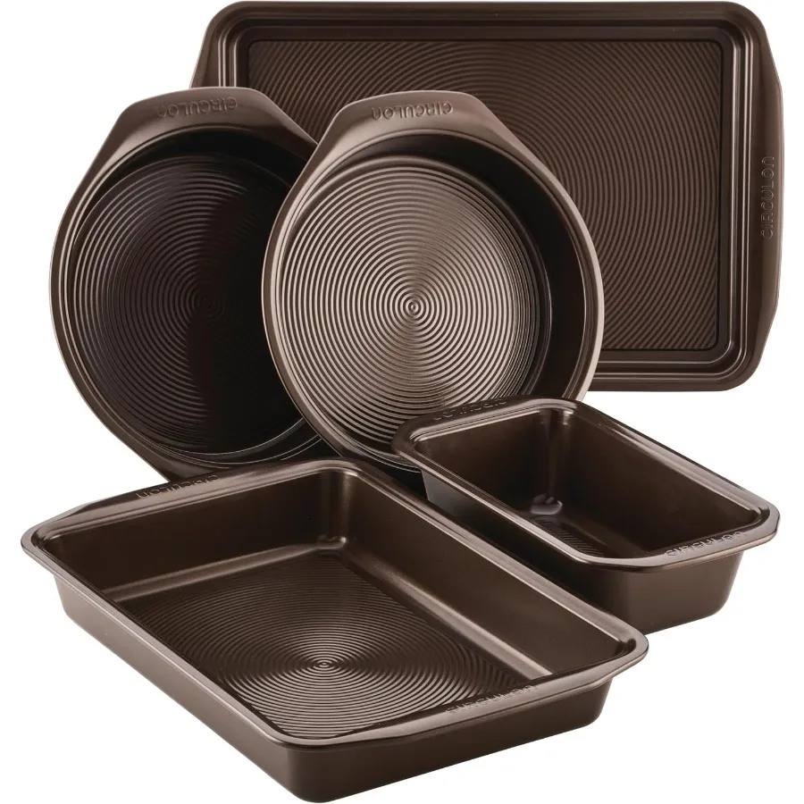 

Nonstick Bakeware Set with Nonstick Cookie Sheet Bread Pan Bakings Pan and Cake Pans 5 Piece Chocolate Brown