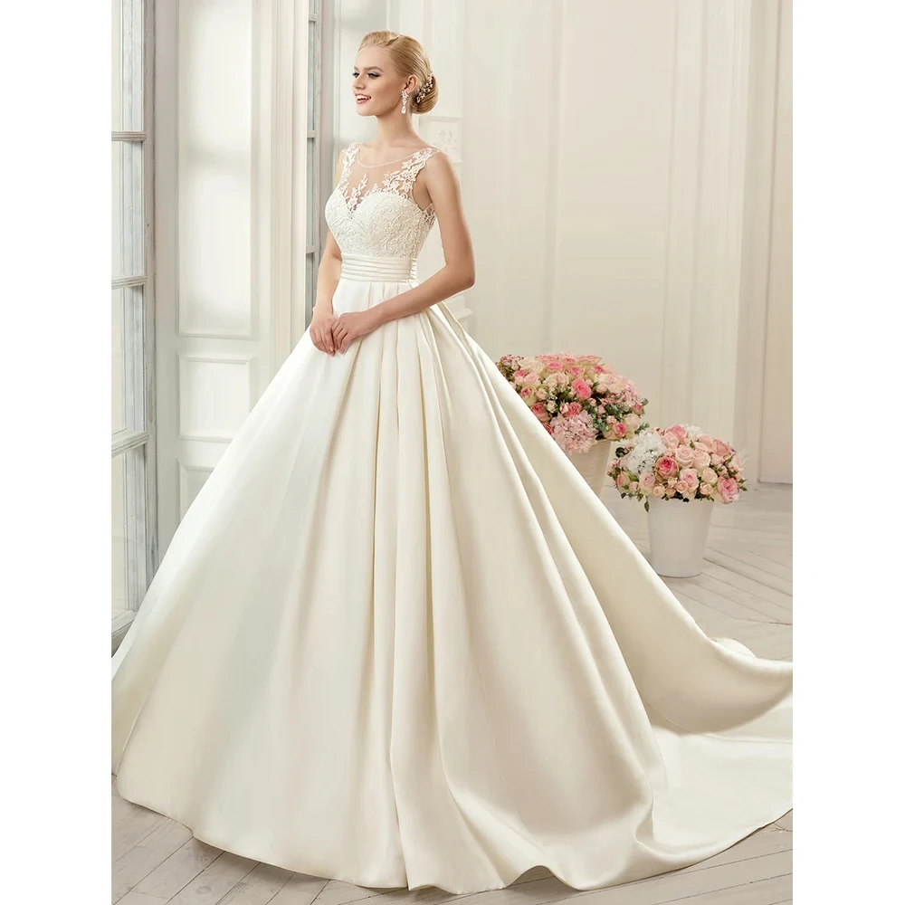 Hot Selling Styles Sexy Wedding Dresses 2024 Backless Satin Chapel Train Bridal Gowns Lvory Elegant Princess Vestidos Para Mujer