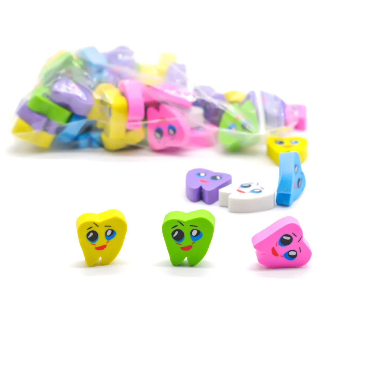 ‌50pcs Dental Molar Erasers Multi Color Rubber Teeth Shaped School Gifts for Kids Dentist Clinic Education