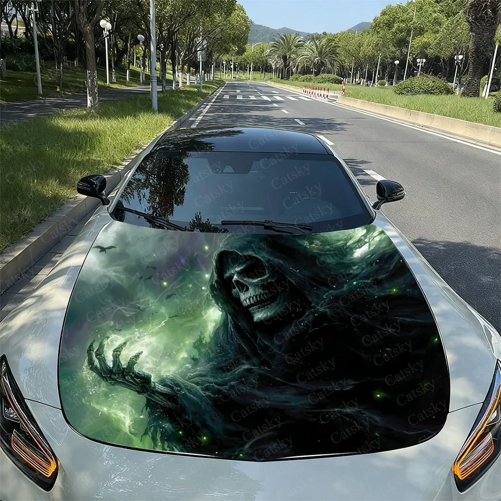 

Glow Grim Reaper Car Hood Sticker PVC Self Waterproof Stick, Striking Auto Exterior Accessories Decor Protect Gift for Car Lover