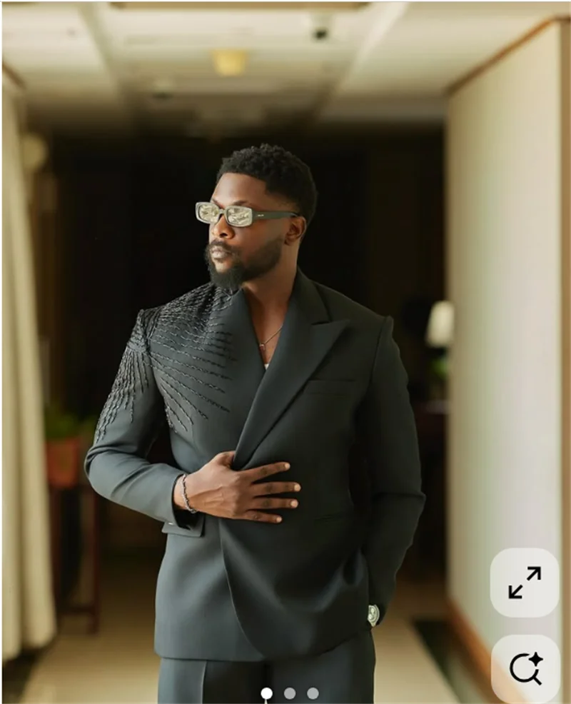 Crystals Beaded Black Men Suit Set 2 Pcs Blazer+Pants Trousers Customized Formal Office Jacket Wedding Tuxedos Prom Coat