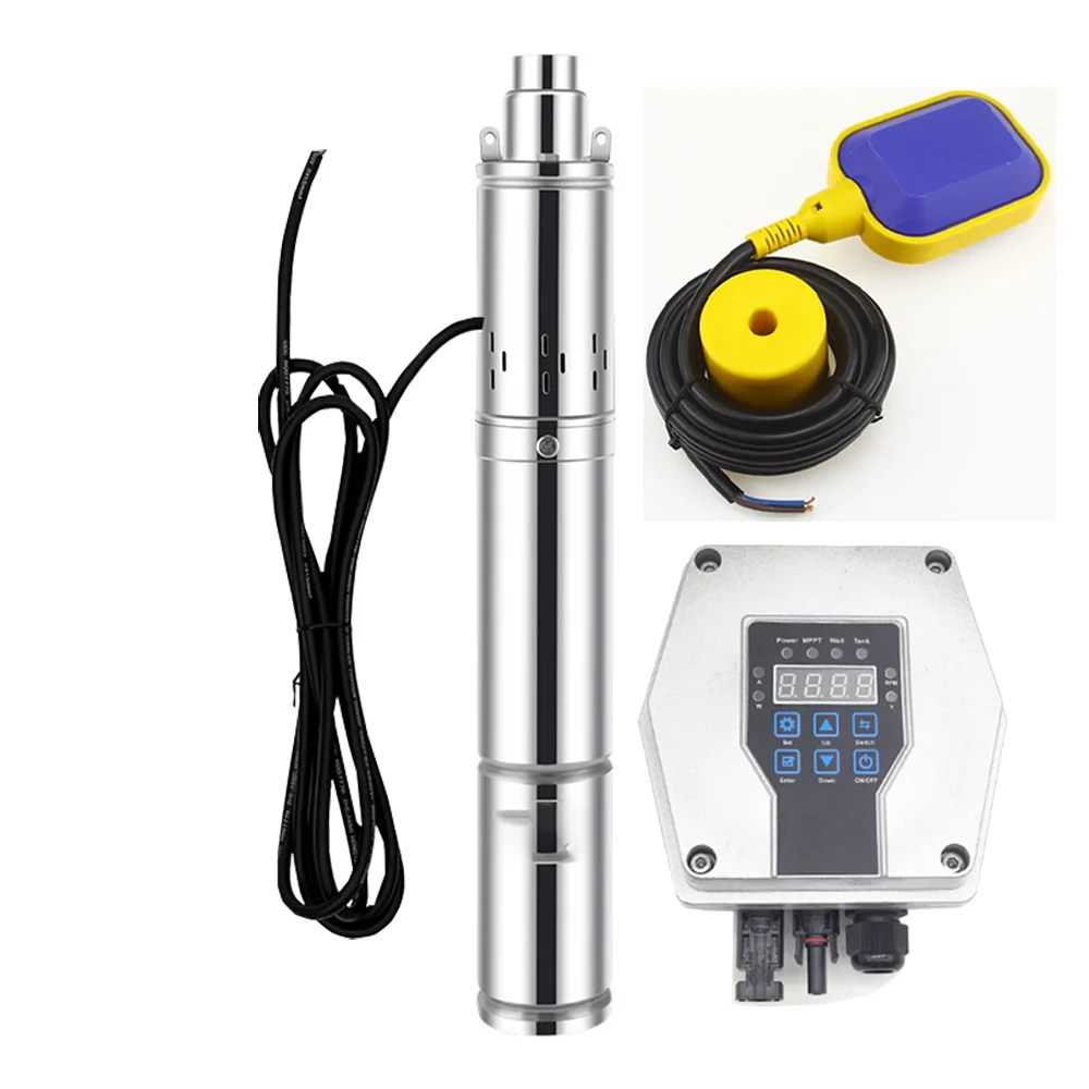 500W 800W DC 48V  submersible solar pump deep wells with MPPT Controller and Floating ball Rate 2.2m³/H Solar dc Bore well Pump