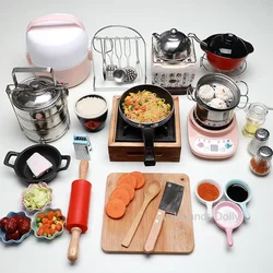 Casa de bonecas mini móveis de cozinha brinquedos conjunto completo modelos para casa de boneca móveis de cozinha acessórios decorativos