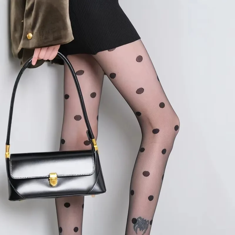 Polka Dot Print Stocking Women Sexy Tights Fishnet Mesh Seamless Pantyhose Nylon Black White Nightclub Female Ladies Silk Tights