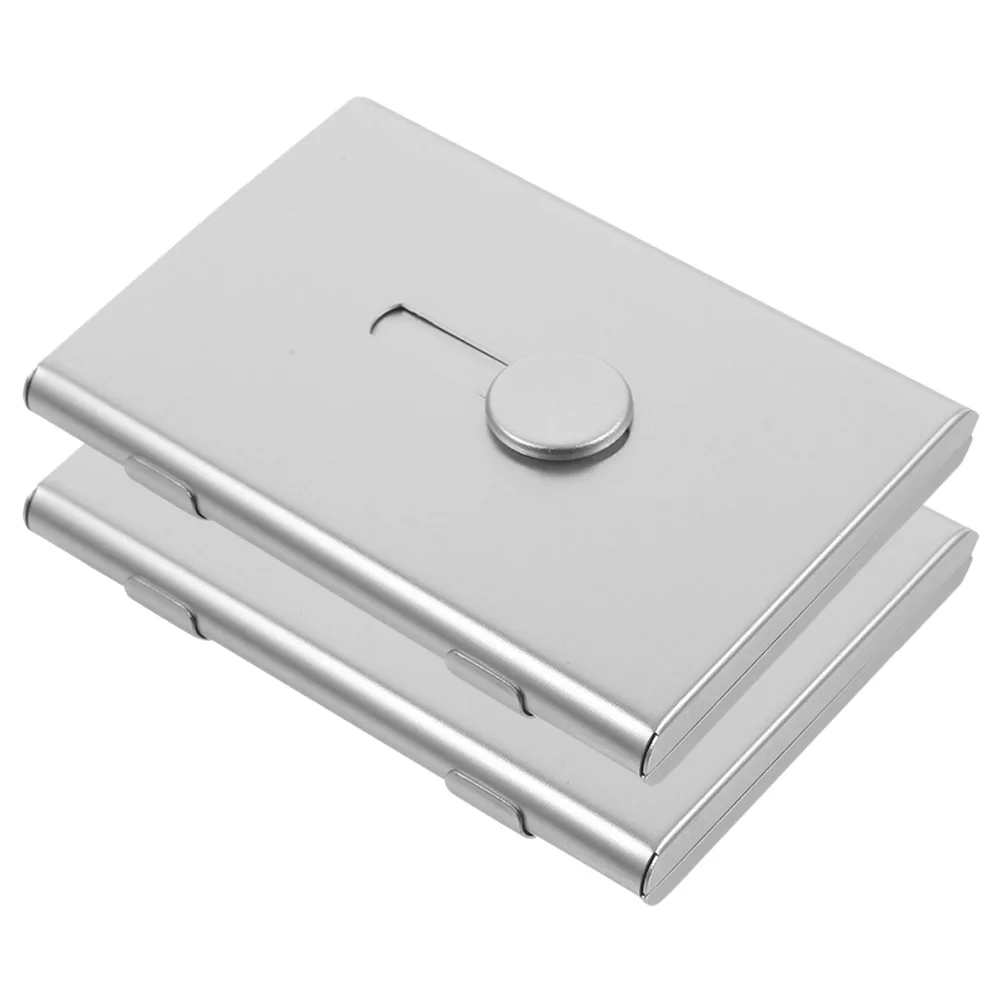

2Pcs Business Card Organizer Slide Out Metal Holder Large Capacity Business Cards Storage Box Portable Office Card Holder