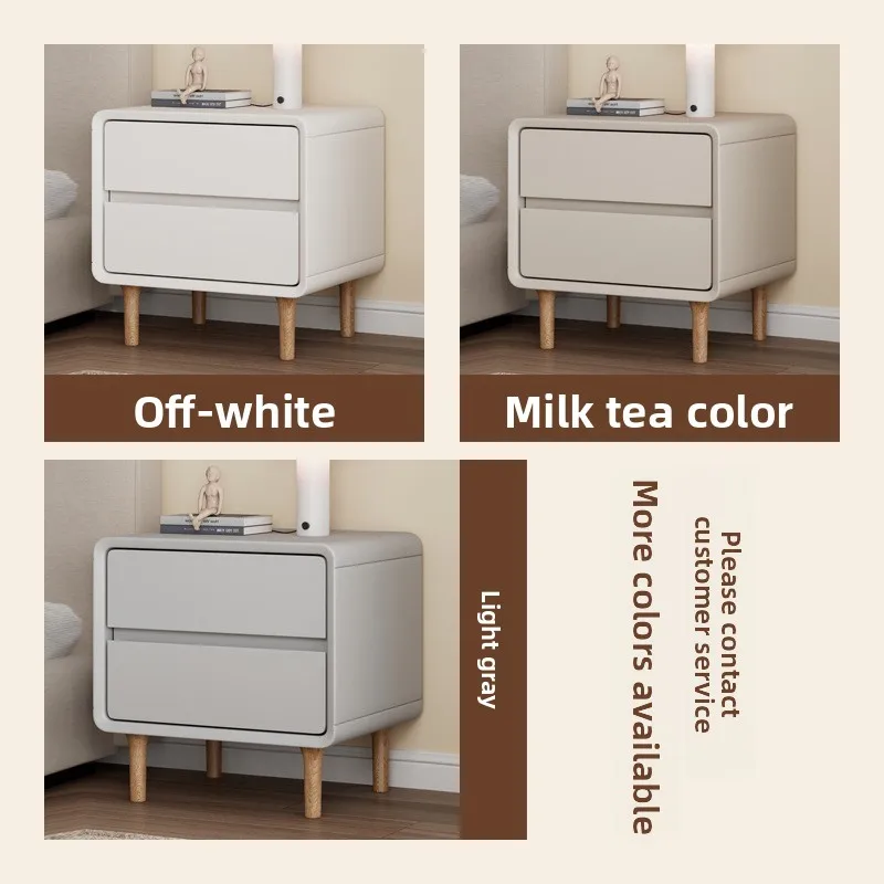 طاولة بجانب السرير مصنوعة من الخشب الصلب المطلي لغرفة النوم وخزانة تخزين صغيرة بجانب السرير #4