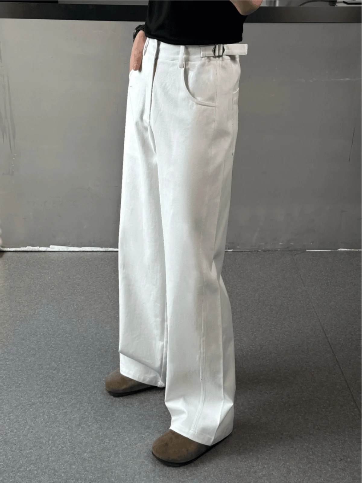 

White Cleanfit Bent Knife Pants Men's Spring Loose Design Naples Straight Casual Trousers Cotton Polyester Blend Straight Leg