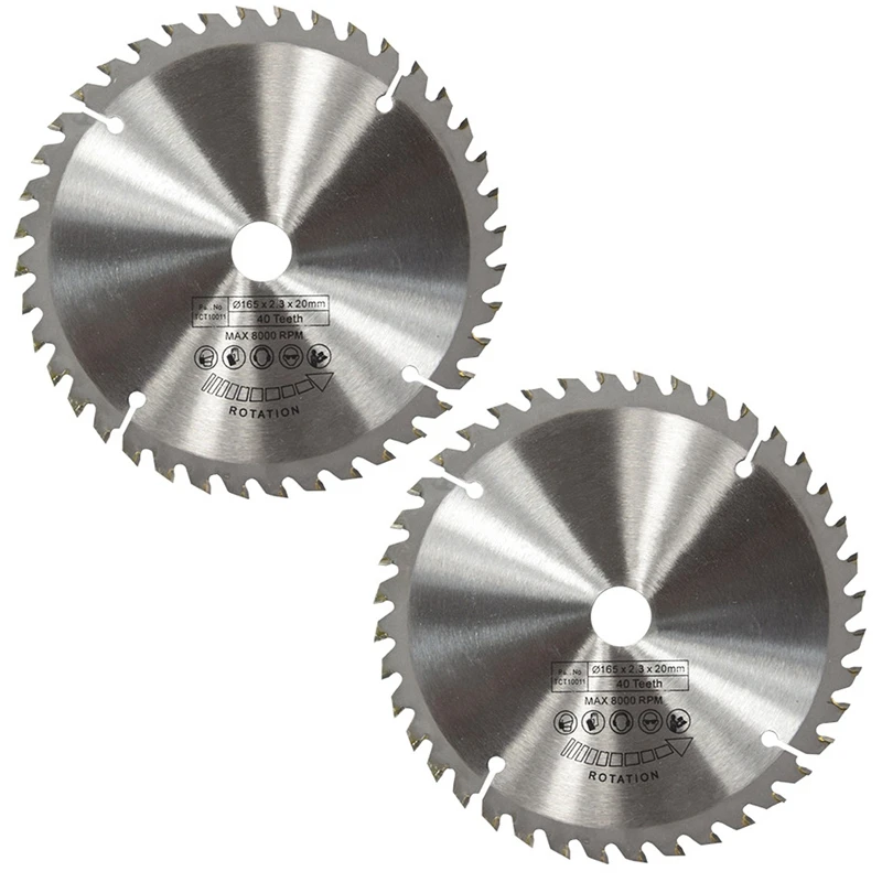 

2X 165Mm 40T 20Mm Bore TCT Circular Saw Blade Disc For Dewalt Makita Ryobi