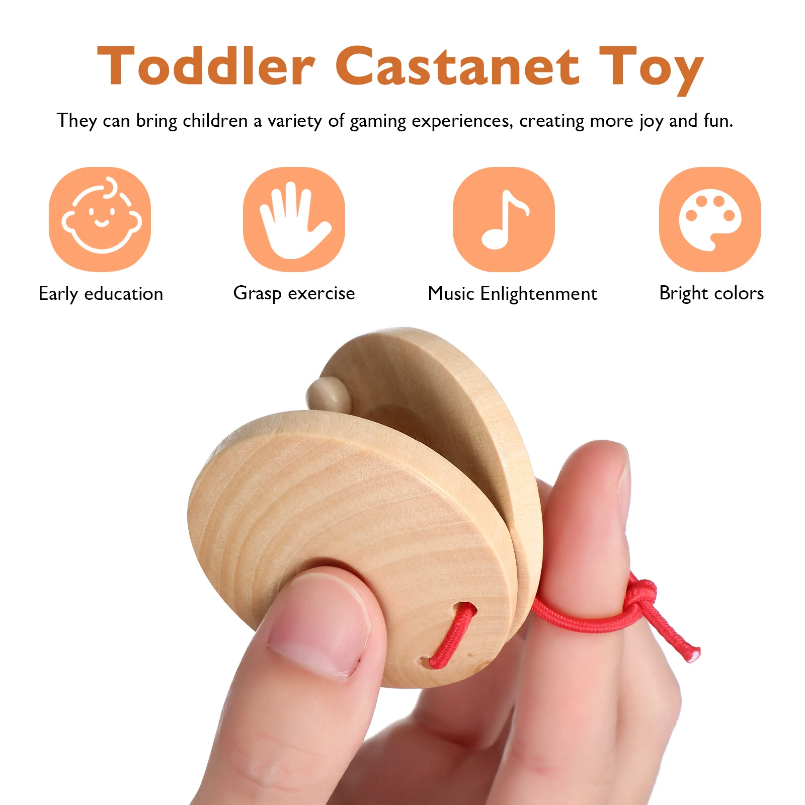 12 Pcs Wooden Castanets Musical Instrument Toy Kids Percussion Instruments Children Toddler Toys