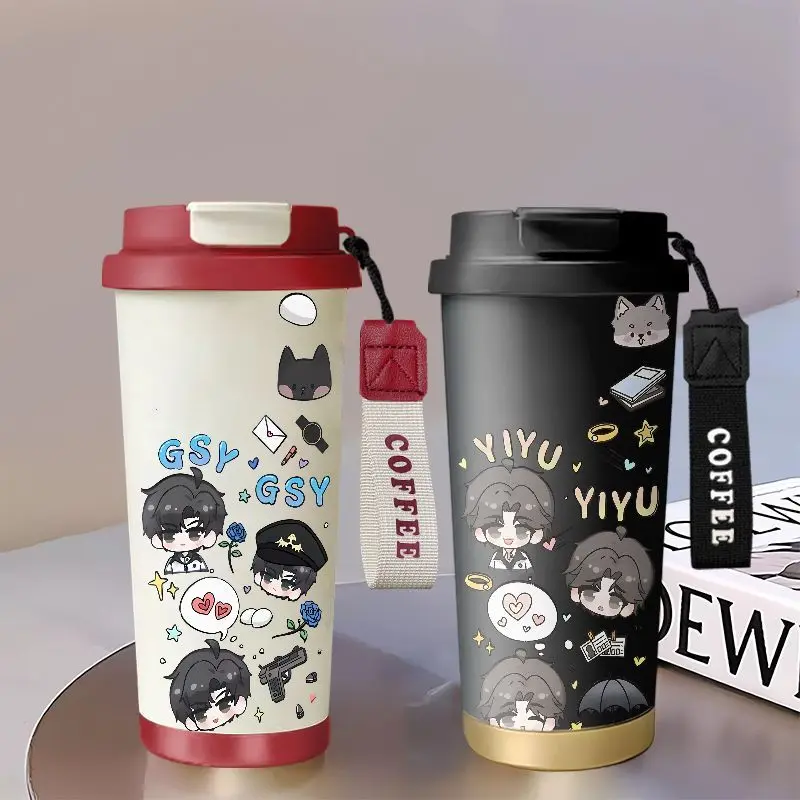 بعيدا وراء العالم YiYu Gu Shiye لعبة الأجهزة الطرفية الكرتون لطيف كوب قارورة عازلة طالب مريحة سعة كبيرة الحبل كوب بقشة #2