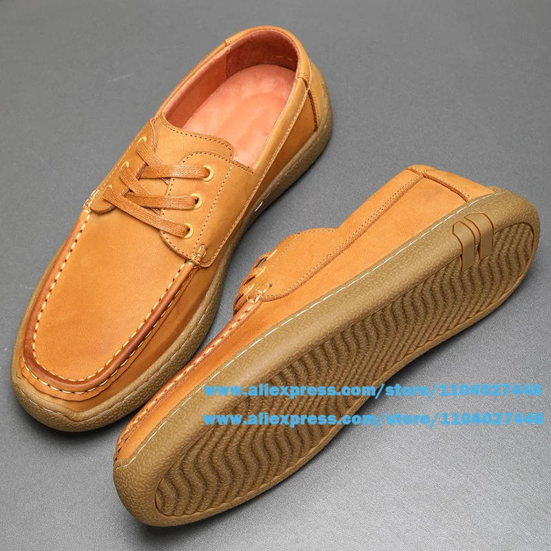 

Retro Cowhide Men Shoes Men's Soft Leather Soft Soles Lace Up Men's Handmade Wear-Resistant Loafers Casual Leather Shoes