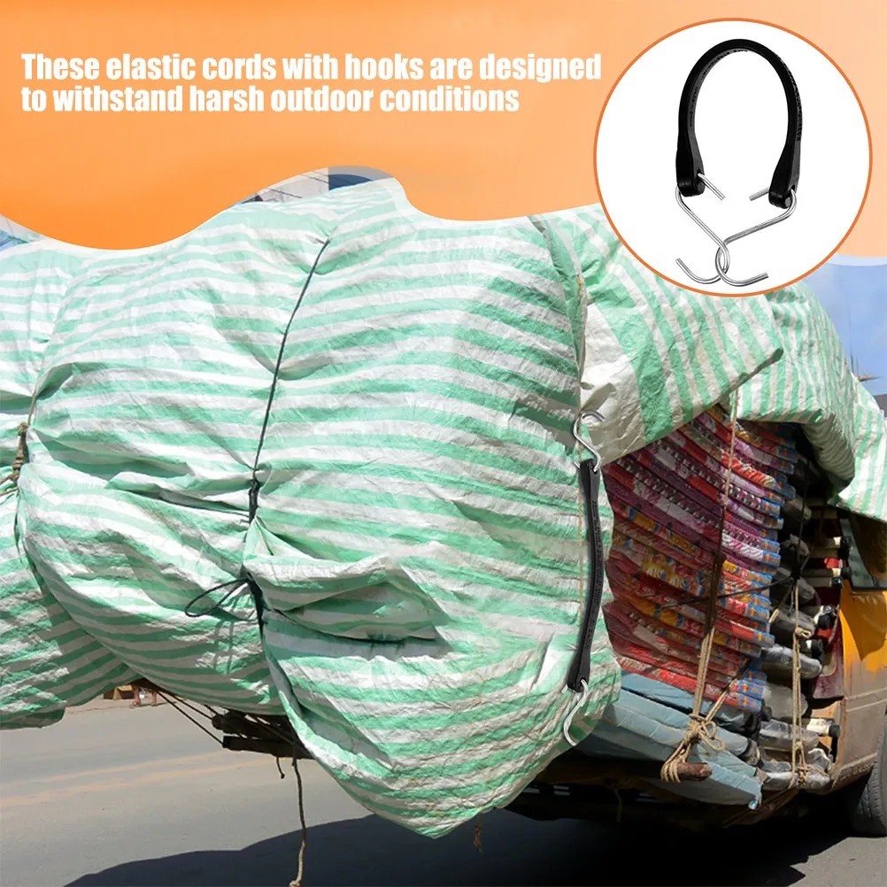 2 Pcs Elastic Cords with Hooks Bungee Straps Heavy Duty Outdoor for Securing Tarps