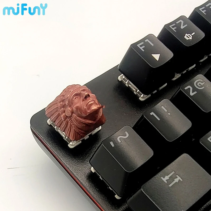 Indian Tribal Chieftain Keycap Cartoon Artisan Point Resin Keyboard Caps Personality Custom Mechanical Keyboard Accessories Gift