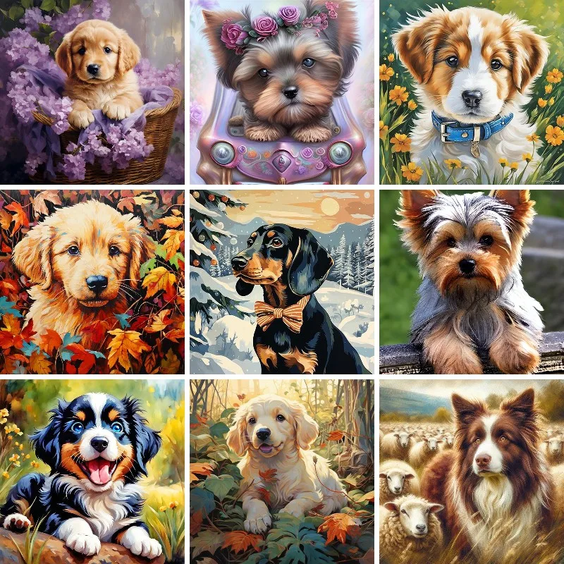 DIY 5D Diamond Painting Kits for Adults Kids, Full Diamonds,Dog Puppy Golden Retriever Labrador Dachshund Border Collie,Gift