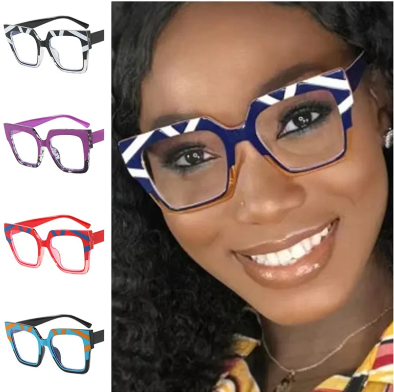 Fashion Anti-Blue Light Glasses Personality Eyeglasses Optical Spectacles Patchwork Frame Googles Eyewaear Square Ornamental