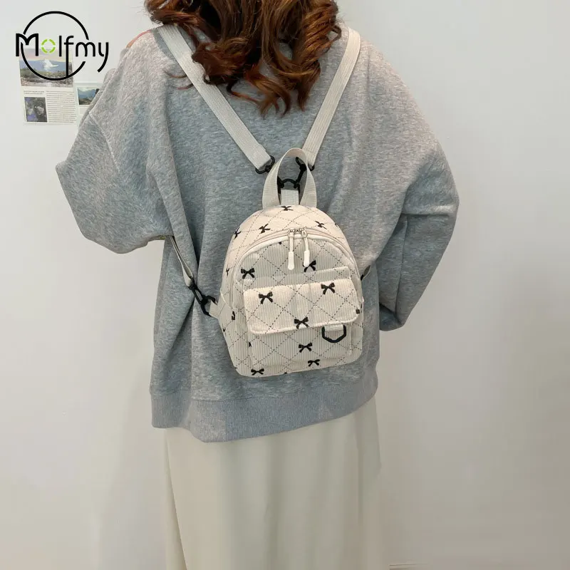 الشتاء المرأة على ظهره الكورية المشاهير حقيبة كتفين Bowknot مطبوعة حقيبة الظهر المراهقات Kawaii على ظهره التسوق