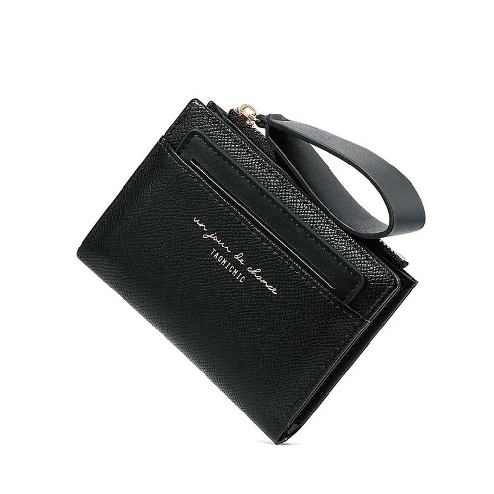 

Portable Women Folding Wallet PVC Multiple Card Solid Color Card Bag Anti-Splash Water Snap Button Lady Short PU Purse Student